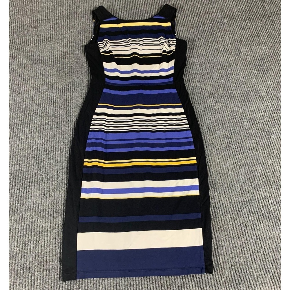 White House Black Market Dress Womens 2 Black Striped Sleeveless Stretch Elegant
